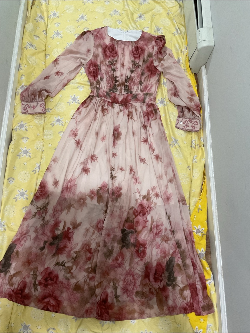 Floral Long-Sleeve Maxi Dress in Dusty Rose